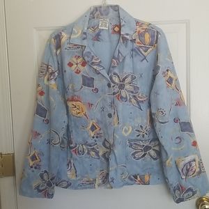 Parsley & Sage Boho Artsy Denim Blazer SZ XL